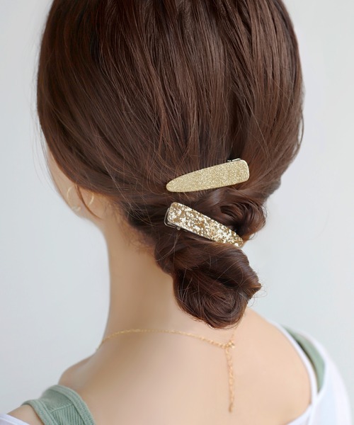 ヘアアクセサリー ainon ANEMONE ヘアクリップ グリッタープレートクリップ「2個セット