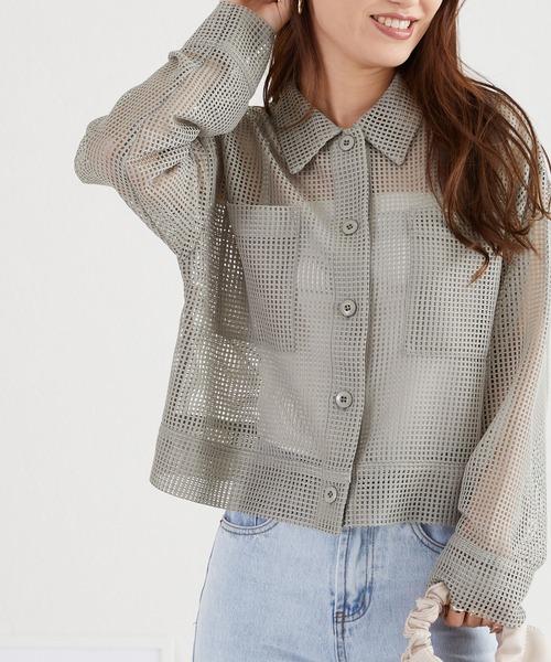 ブラウス シャツ 「セットアップ対応商品」ツイルクロップドシャツ レディース acro ブラウス シャツ メッシュクロップドシャツ/AC3313