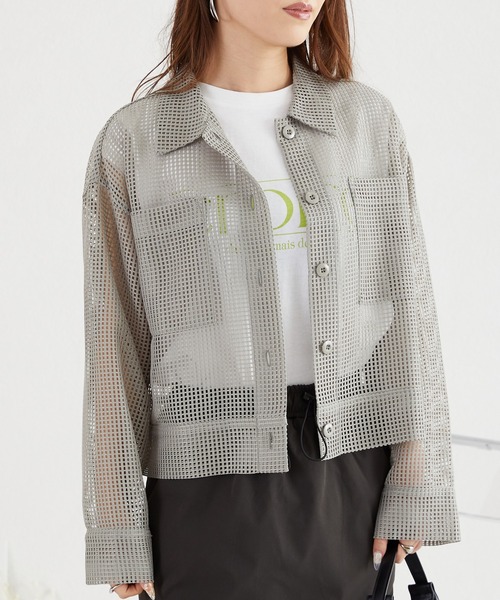 ブラウス シャツ ACETATE STITCH SHIRT JACKET/アセテートステッチシャツ レディース acro ブラウス シャツ メッシュクロップドシャツ/AC3313