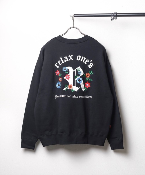 トレーナー スウェット 「バックフラワー刺繍」長袖クルーネックスウェット レディース メンズ B.I.D. トレーナー スウェット 「バックフラワー刺繍」長袖
