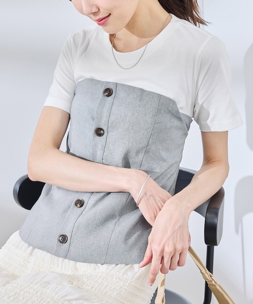 レイヤード風トップス 異素材 miniministore ニットトップス レイヤード風 異素材