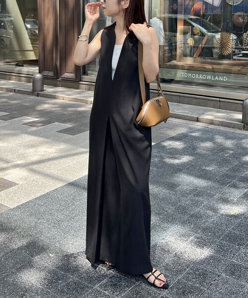 ワンピース 「低身長・高身長サイズあり」スリットネックワンピース  