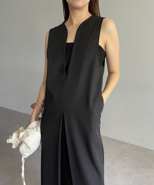 ワンピース 「低身長・高身長サイズあり」スリットネックワンピース  