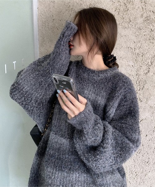 ジーフォア　G/FORE グラデーションニットセーター　レディース グレー Chick ニット セーター VINTAGE GRADATION BORDER KNIT / ビンテージ