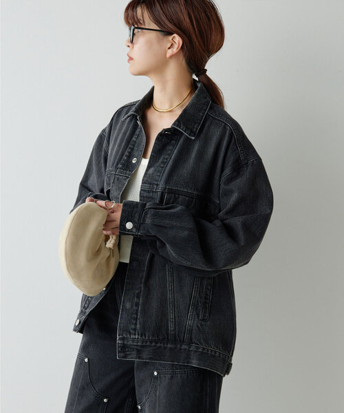 デニムジャケット gジャン オーバーサイズギャザーペプラムデニム