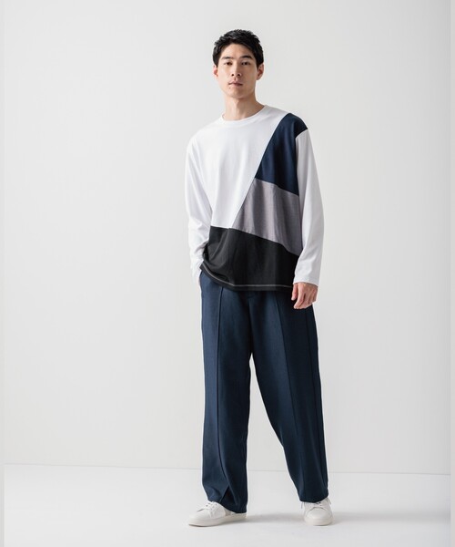 異素材ブロッキングプルオーバーカットソー 異素材ブロッキングニットプルオーバー（ニット/セーター） | THE SHOP