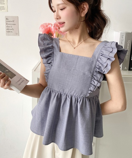 moment+ キャミソール エステルスラブダブルフリルバックリボンキャミ