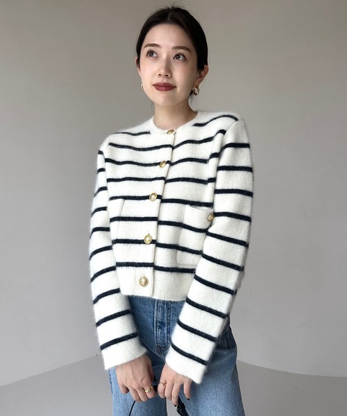 anuans ラクーンショールカラーカーディガン LIGHT GRAY anuans