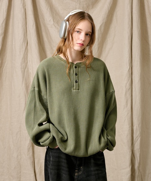 【ブラウン】ワッフル long T＆Henly Long Tシャツ ブラウン】ワッフル long T＆Henly Long Tシャツ