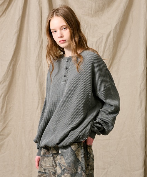 WETTEMPT tシャツ HENRY NECK PIGMENT WAFFLE LONG TEE