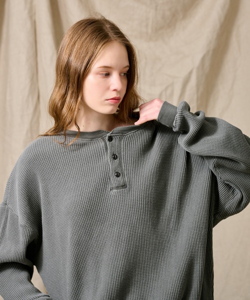 WETTEMPT tシャツ HENRY NECK PIGMENT WAFFLE LONG TEE