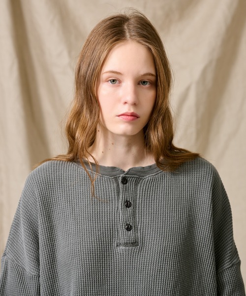 Tシャツ・カットソー ASCLO Vintage Henry Neck Waffle T (3color) ASCLO ヴィンテージ ヘンリーネック ワッフル Tシャツ (3color