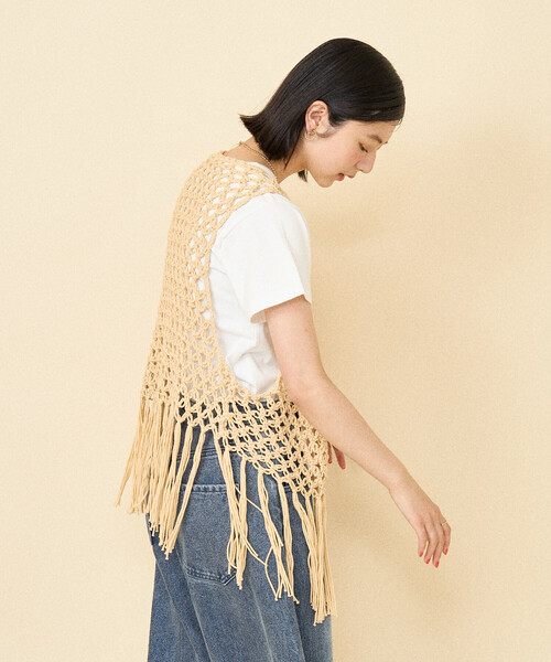 FREAK'S STORE（フリークスストア） ベスト ジレ 夏 フリンジ 柄編み