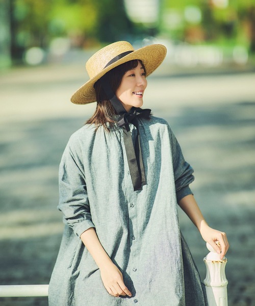 田中帽子店 帽子 ハット 日本製 ロングリボンカンカン帽 セシル