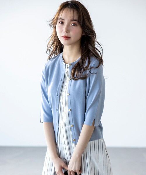 カーディガン 「接触冷感・UVカット・洗える」ハーフスリーブ カーディガン レディース any SiS カーディガン 「接触冷感・UVカット・洗える」ハーフ