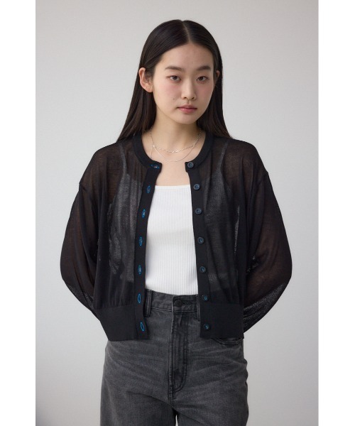 カーディガン シアー ギャザー クルーネック カーディガン レディース AZUL BY MOUSSY カーディガン シアークルーネックカーディガン