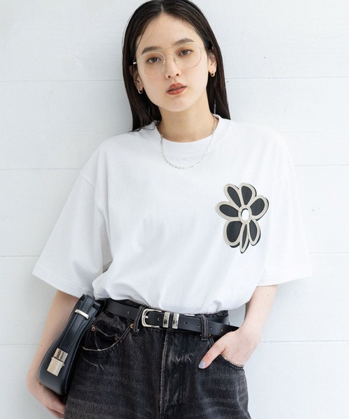RAGEBLUE tシャツ フラワーモチーフ/コード刺繍Tシャツ