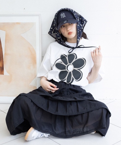 RAGEBLUE tシャツ フラワーモチーフ/コード刺繍Tシャツ