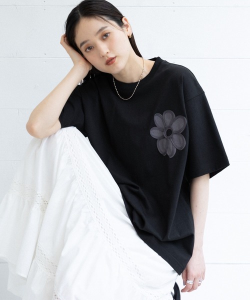 RAGEBLUE tシャツ フラワーモチーフ/コード刺繍Tシャツ