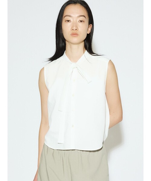 ブラウス シャツ MIDIUMISOLID for Ladies ノースリーブタイカラーブラウス レディース