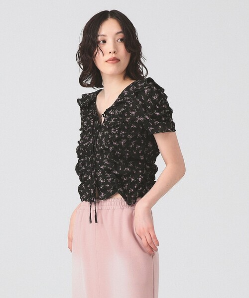 Ray BEAMS フラワープリントシャーリングブラウス Ray BEAMS ブラウス シャツ フラワー プリント シャーリング
