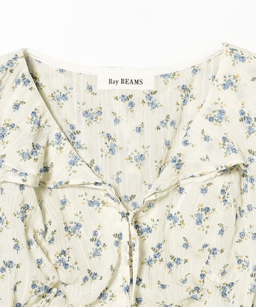 Ray BEAMS フラワープリント シャーリング ブラウス ホワイト系その他6 セール】フラワー プリント シャーリング ブラウス（シャツ