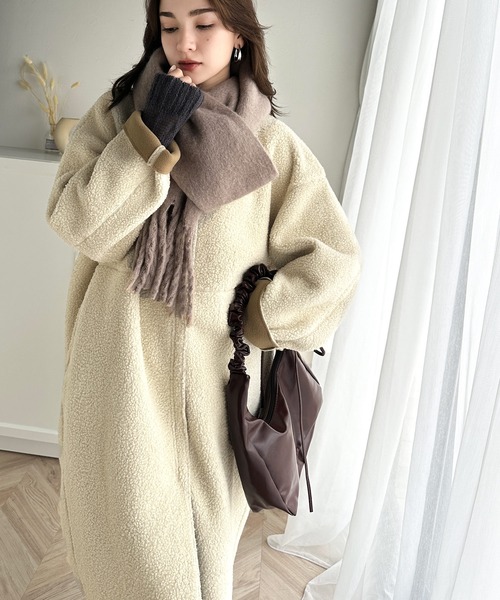 「classicalelf」 ノーカラーコート LARGE モカ レディース_画像4