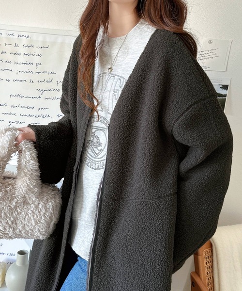 「classicalelf」 ノーカラーコート LARGE モカ レディース_画像6