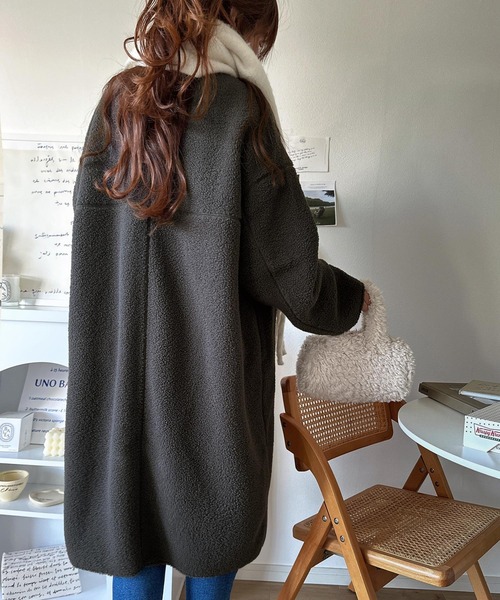 「classicalelf」 ノーカラーコート LARGE モカ レディース_画像8