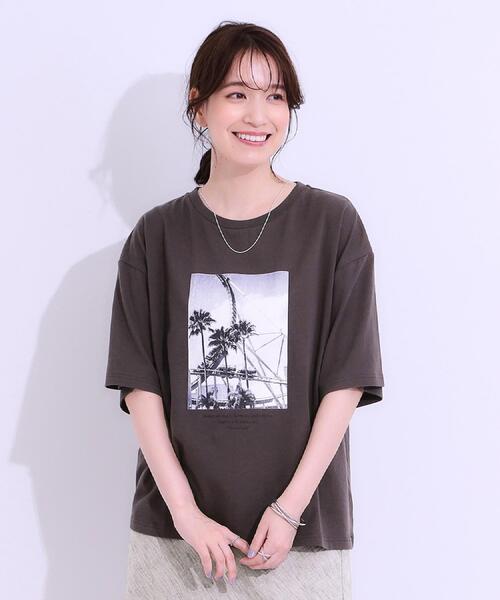 tシャツ パラソル刺繍カットソー レディース HUG.U Tシャツ カットソー 刺繍 トップス レディース ワン