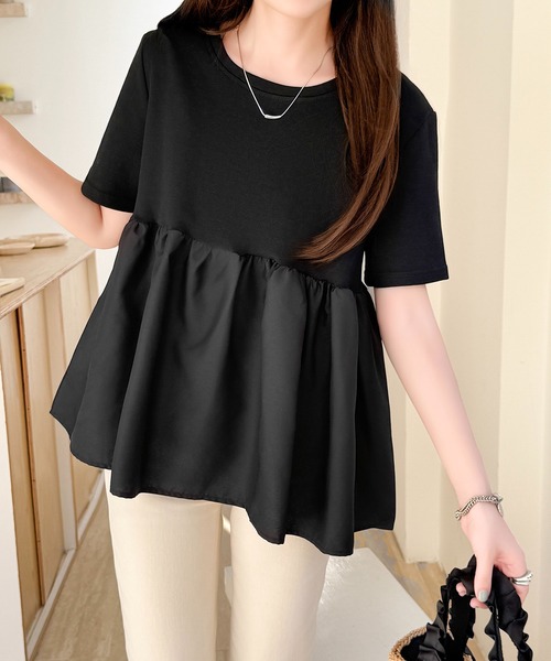 tシャツ 布帛切り替えペプラムTシャツ レディース : ZOZOTOWN Yahoo!店 