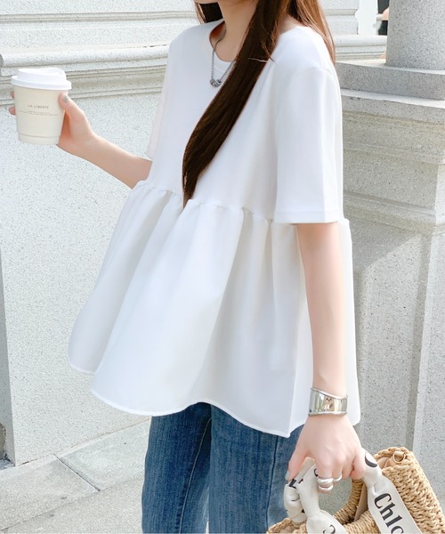 tシャツ 布帛切り替えペプラムTシャツ レディース : ZOZOTOWN Yahoo!店