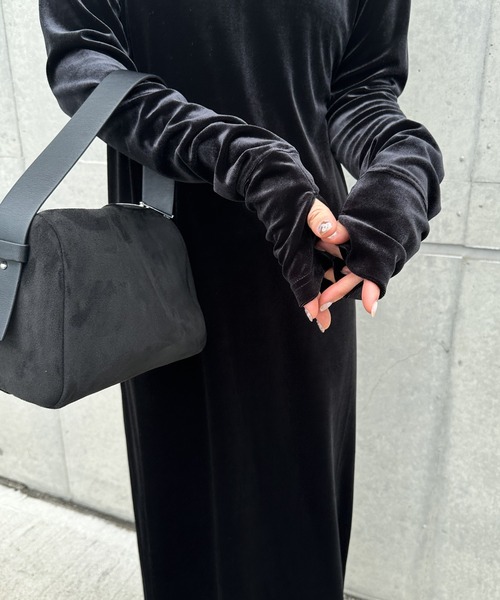 ワンピース フィンガースリーブベロアロングワンピ―ス : ZOZOTOWN