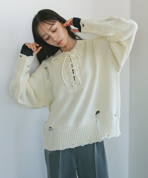 「VANNIE U」 長袖ニット FREE アイボリー レディース_画像3