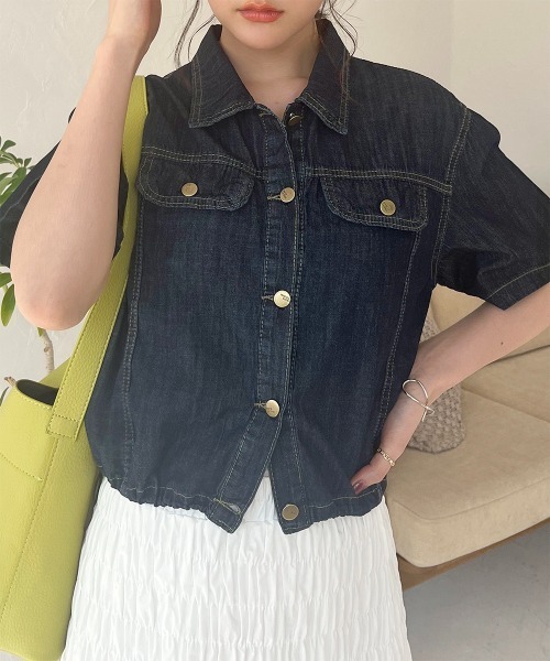デニムジャケット gジャン クロップド丈 半袖デニムシャツジャケット