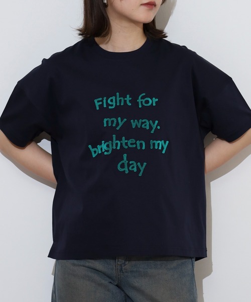 tシャツ BRODIAEA 歯ブラシ加工ロゴ半袖Tシャツ レディース