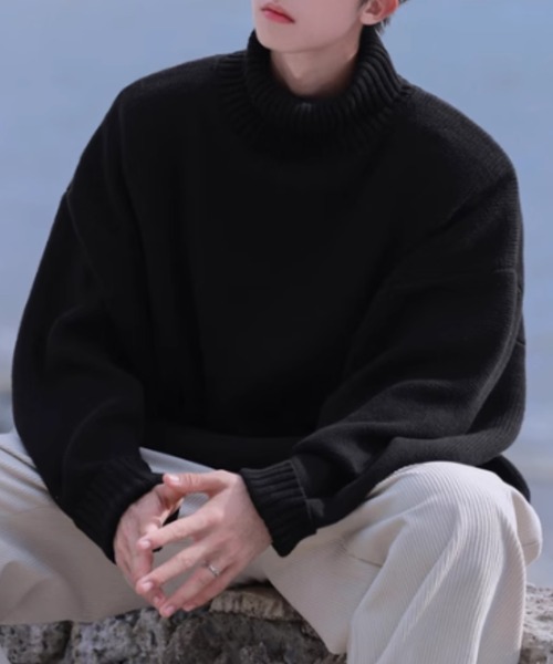 「CELENA BEATS」 タートルネックニット M ホワイト メンズ_画像9