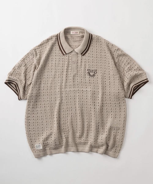 archivio ハートロゴ刺繍 長袖ポロシャツ 40サイズ ポロシャツ 「72」ハートモチーフロゴ刺繍 綿タッチ 襟ライン ニット