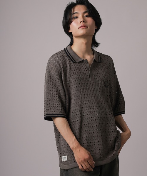 ポロシャツ 「72」ハートモチーフロゴ刺繍 綿タッチ 襟ライン ニット