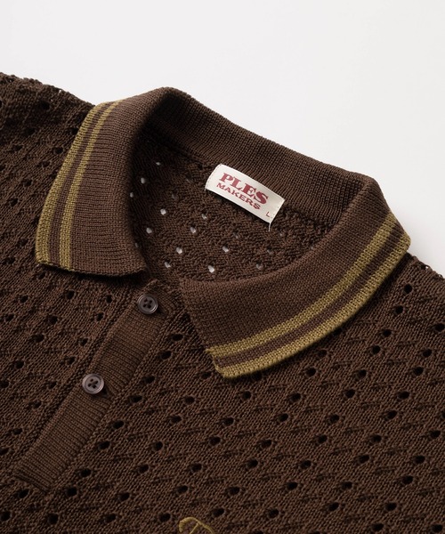 archivio ハートロゴ刺繍 長袖ポロシャツ 40サイズ ポロシャツ 「72」ハートモチーフロゴ刺繍 綿タッチ 襟ライン ニット