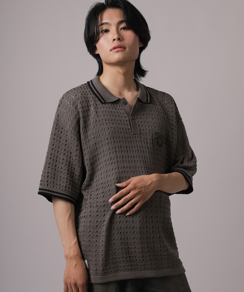 Acne Studios フェイスパッチコレクションポロシャツ　オーバーサイズ Acne Studios - ウォッシュドロゴポロシャツ - ブラック