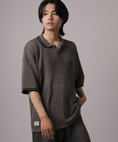 アロハシャツ ポロシャツ 「72」ハートモチーフロゴ刺繍 綿タッチ 襟
