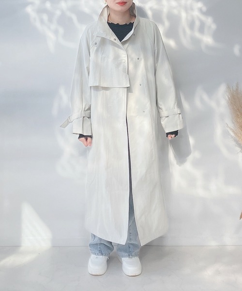 「AS KNOW AS plus」 ステンカラーコート FREE アイボリー レディース_画像9