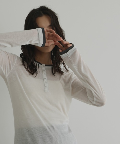 hellam（ヘラム） tシャツ 配色ヘンリーネックシアートップス