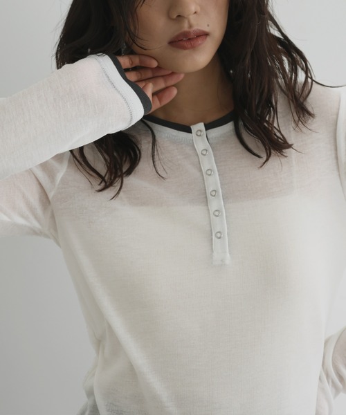 hellam（ヘラム） tシャツ 配色ヘンリーネックシアートップス