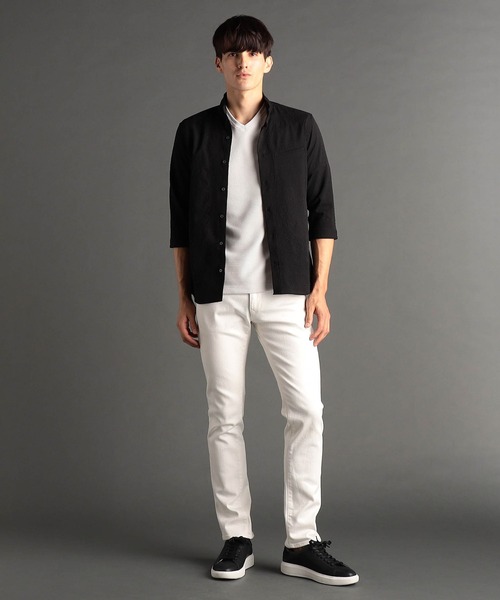 【ブラック】ロゴグレンチェック柄 ストレッチ 長袖 カラーシャツ (MENS) 本日お得 送料無料 モテ柄 長袖シャツ メンズ 柄 豊富 シャツ カモフラ