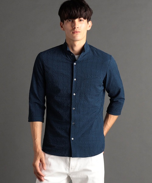 【ブラック】ロゴグレンチェック柄 ストレッチ 長袖 カラーシャツ (MENS) 本日お得 送料無料 モテ柄 長袖シャツ メンズ 柄 豊富 シャツ カモフラ