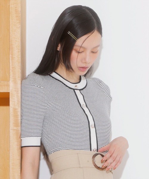 tシャツ ボーダー配色5分袖プルオーバー レディース