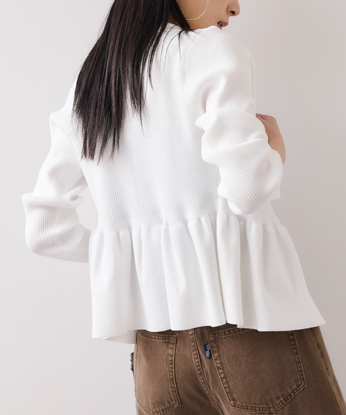 VIS（ビス） カーディガン 「洗える」襟付きペプラムカーディガン