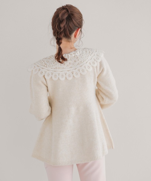 fitmore パテンレース襟カーディガン　アイボリー Fit more（フィットモア） カーディガン バテンレース衿カーディガン
